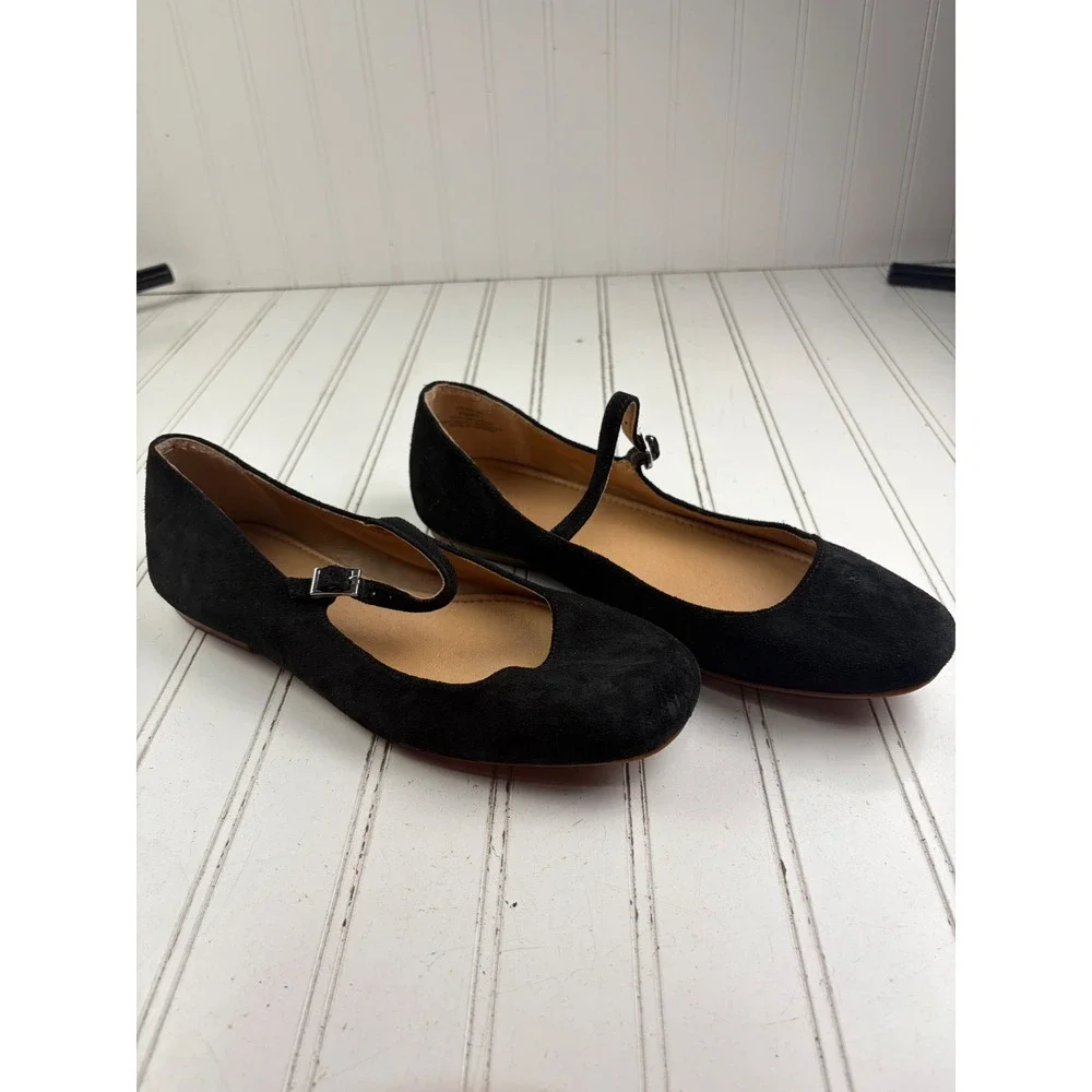 Crown Vintage Y2K Black Suede Mary Jane Flats Square Toe Women's Size 9.5M